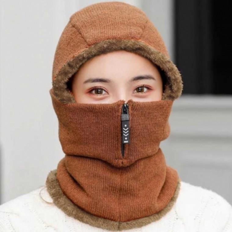 집업 넥워머 모자 브라운 겨울넥워머 집업넥워머