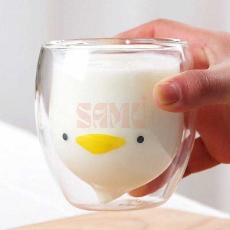 이중 유리컵 250ml 오리 깔끔한맥주잔 내열이중유리컵