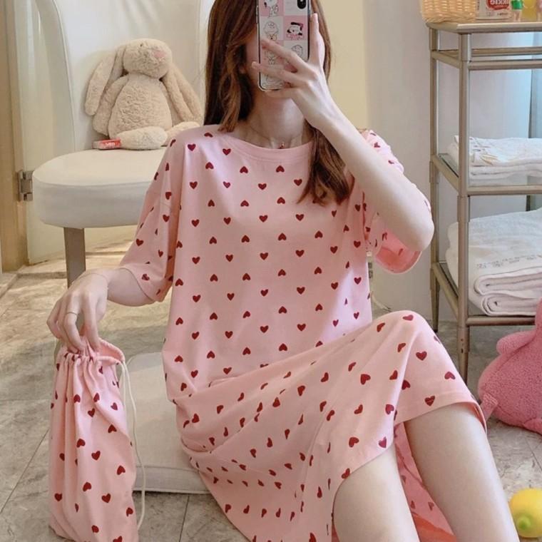 데일리 여자 여름 잠옷 카툰 노브라 롱원피스 파자마