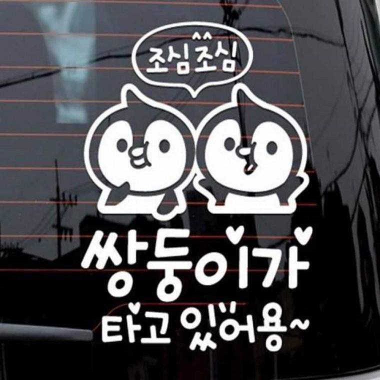 자동차스티커 쌍둥이가타고있어요스티커 자동차반사스티커 차량안전스티커