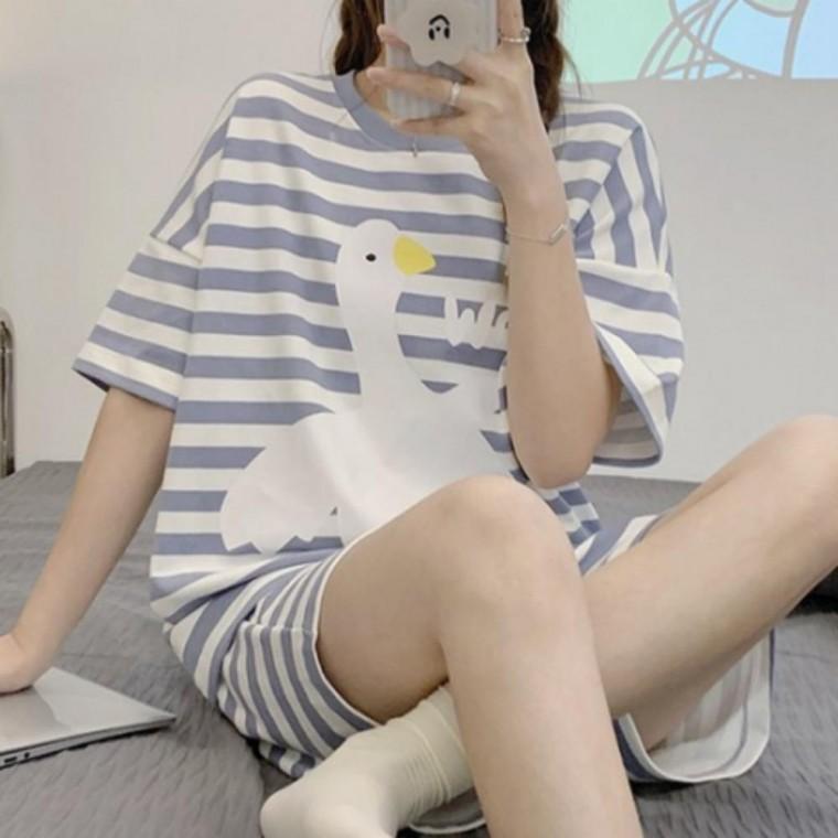 여성 프린팅 캐릭터 반팔 반바지 파자마 잠옷 상하세트