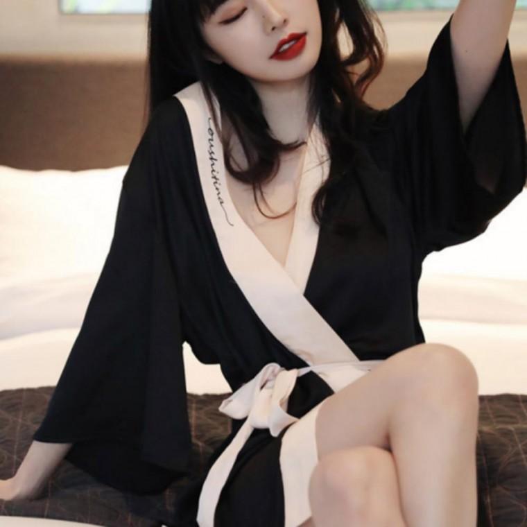 여성 섹시 로브 잠옷 홈웨어 실크 로브로 골프가운