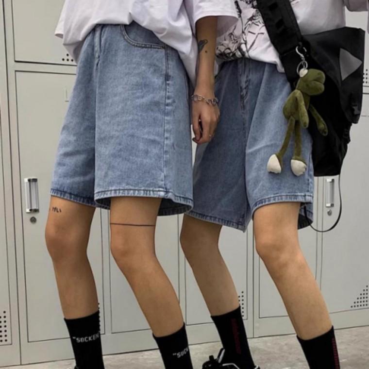 여성 베이직 허리 밴딩 데님 반바지 버뮤다 청 팬츠