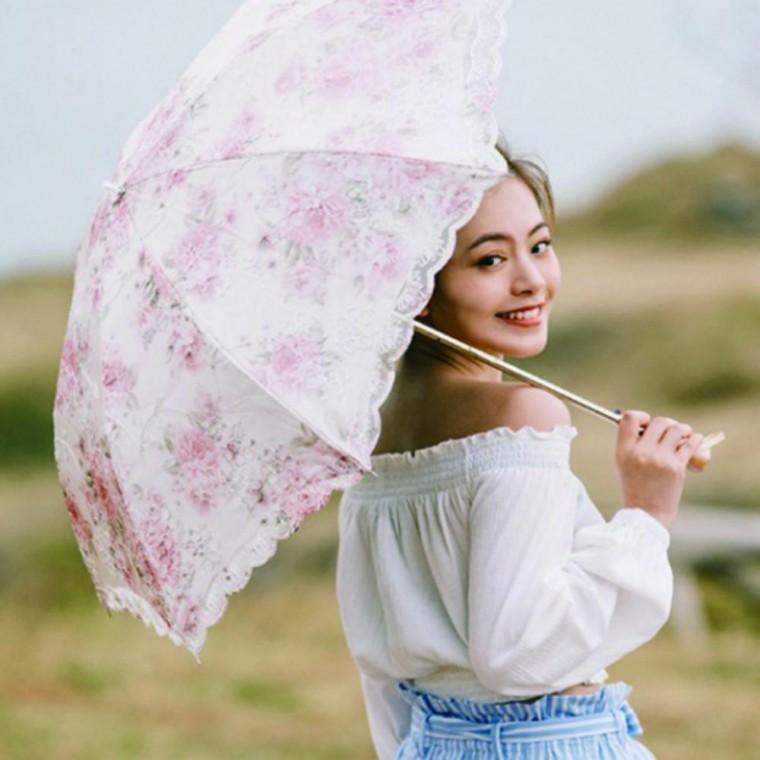 여성 여름 꽃무늬 자수 고급 레이스 암막 양산 우산