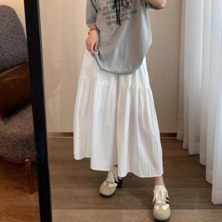 여성 데일리 프릴 주름 치마 러블리 밴딩 롱 스커트
