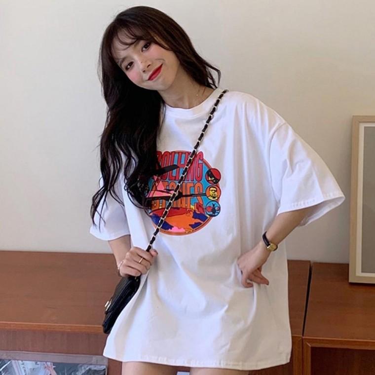 여성 라운드넥 원형 루즈 오버핏 반팔 티셔츠
