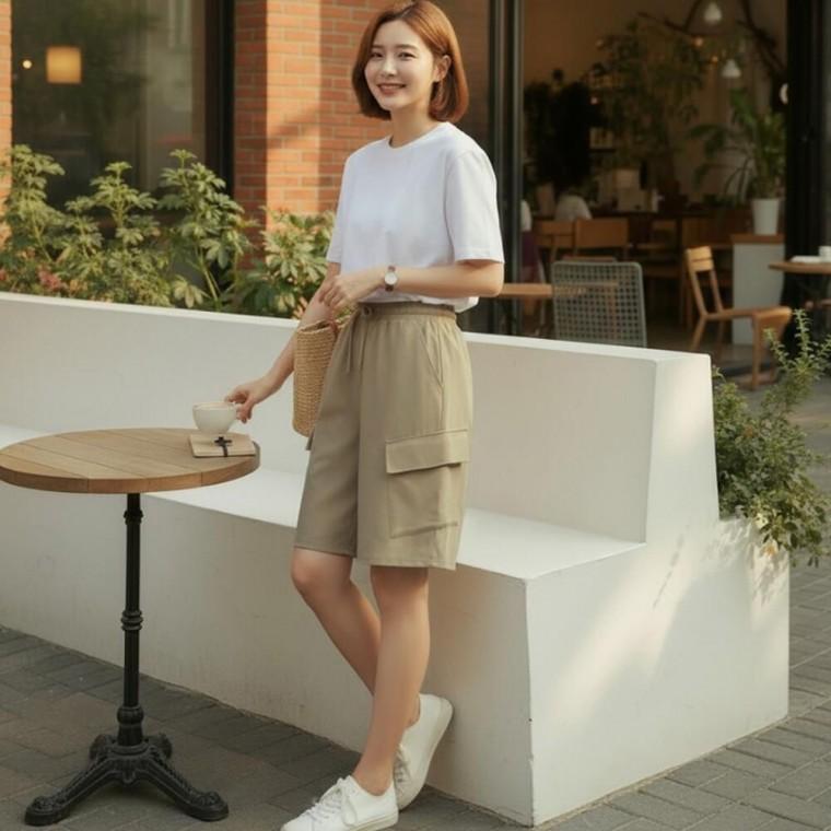 사선 사이드 카고포켓 남녀공용 버뮤다 캐주얼 반바지