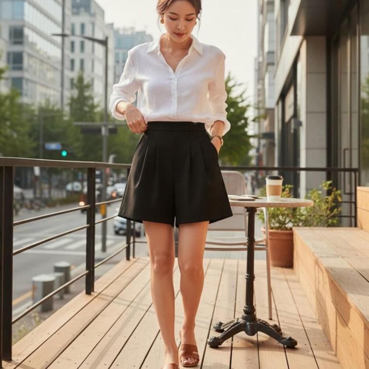 허리 라인 투턱 주름 포인트 여성 여름 데일리 반바지