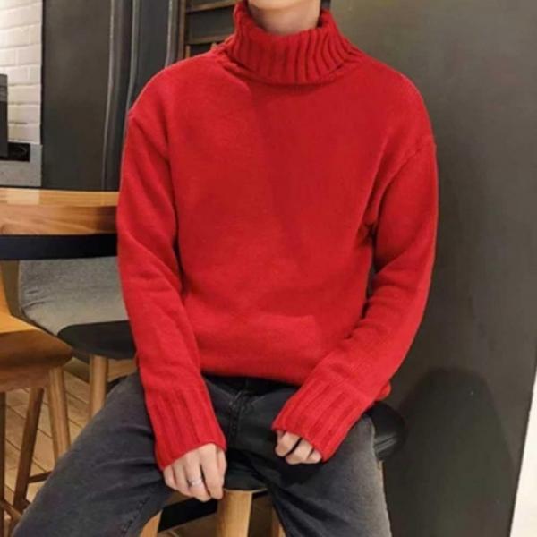 남자 크리스마스 데이트 룩 레드 목 폴라 터틀넥 니트 남성 쇼핑몰 겨울폴 라티 검정폴