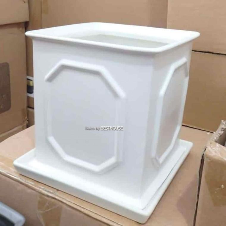 집화분 분갈이화분 화이트화분 도기화분 몰딩 사각 화이트 20x20x22