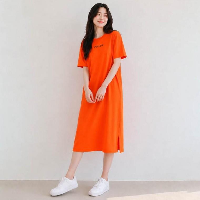 여유로운 핏 부드럽고 편안한 캐주얼 반팔 롱 원피스