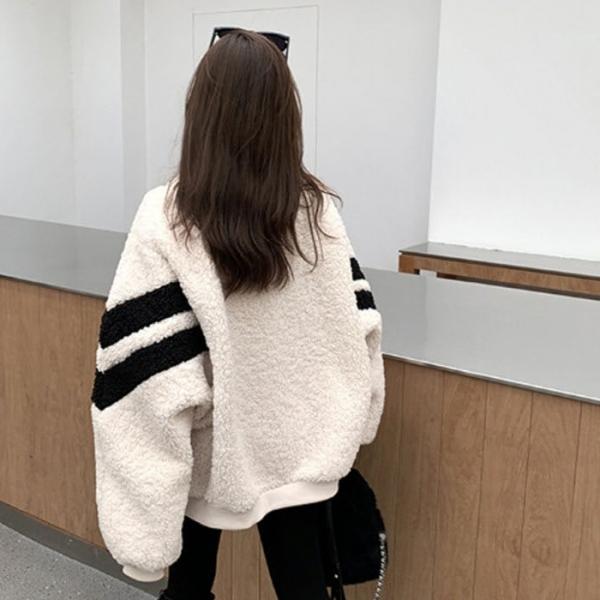 밑단 시보리 점퍼 두줄 포인트 오버핏 유니크 양털 아우터