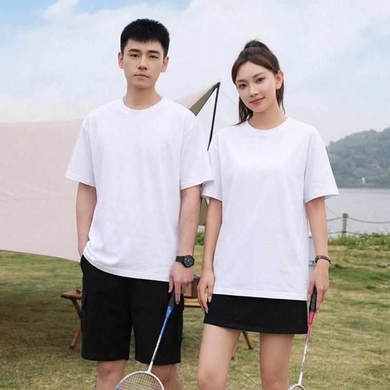 면 반팔 티셔츠 남녀공용 흑색 무지 레이어드 캐주얼