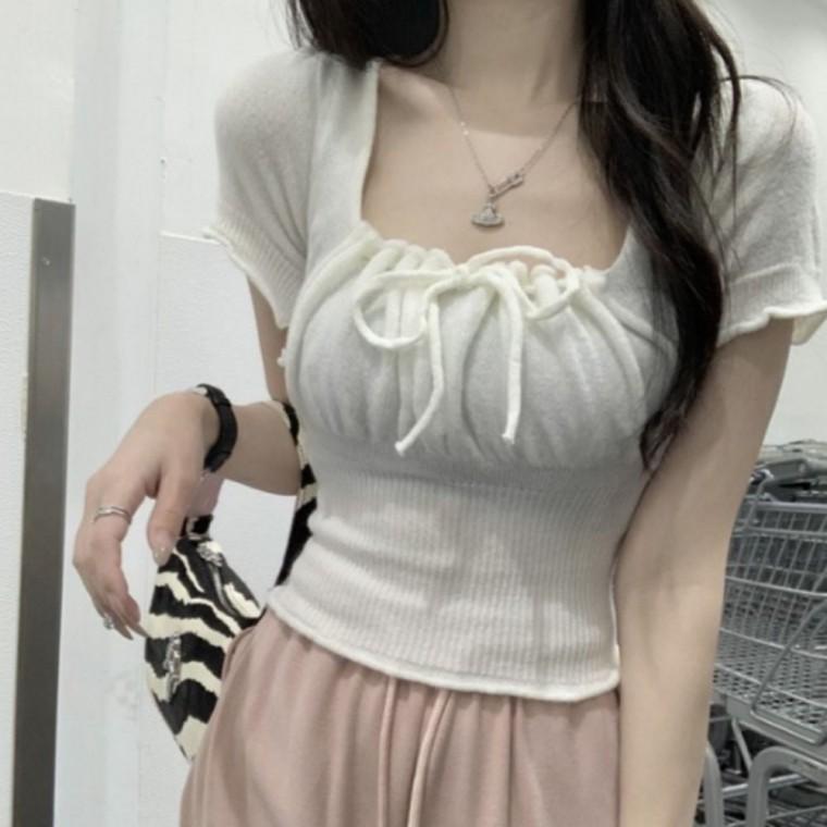 여리핏 프릴 반팔티 레이스 셔링 크롭탑 데일리룩 하객룩 오피스룩 데이트룩 여성 의류