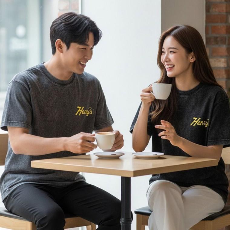 워싱 반팔 티셔츠 앤독 남녀 피그먼트 공용 반팔티 박스티 오버핏 행성 우주