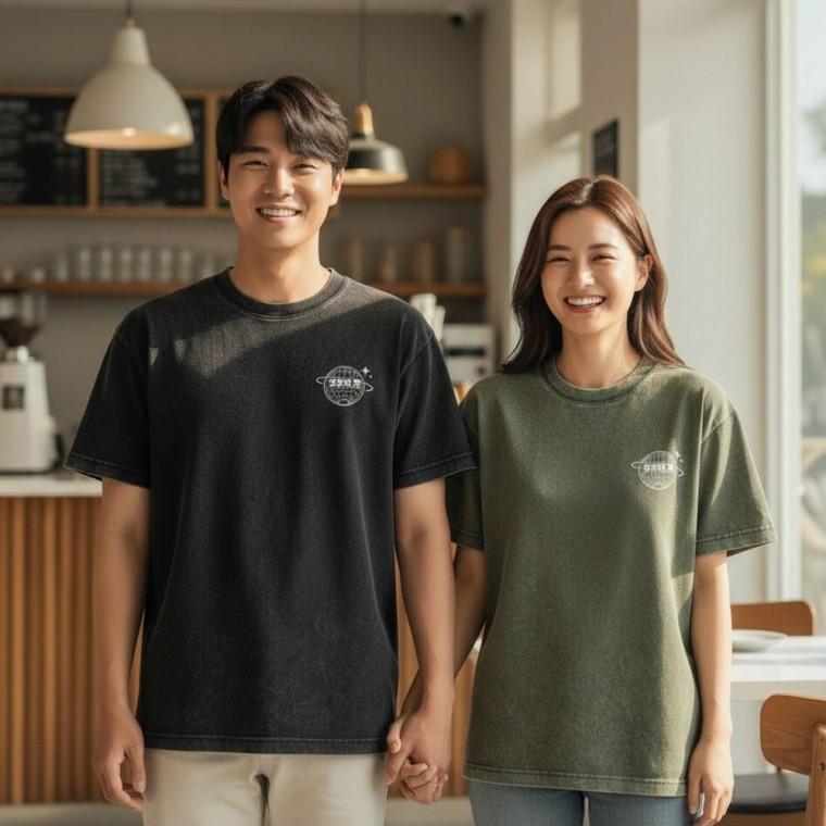 워싱 반팔 티셔츠 플래닛 남녀 피그먼트 공용 반팔티 박스티 오버핏 행성 우주