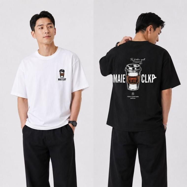 면 반팔 티셔츠 커피 레터링 백프린팅 남성 루즈핏 캐주얼 스트릿 데일리 반팔티 여름