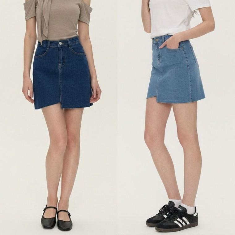 스판 미니스커트 여성 언발 컷팅 데님 여름 치마