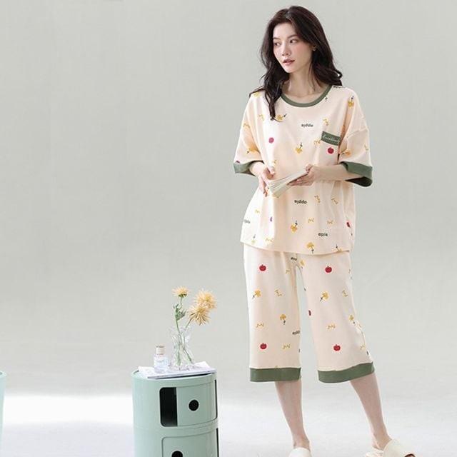 세트 브라캡 내장 홈웨어 여름 투피스 잠옷 여성 루즈핏 캐릭터