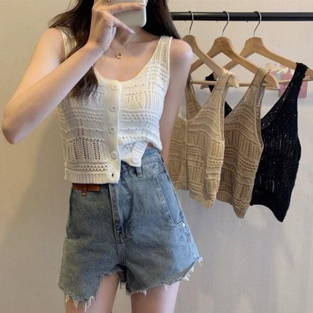펀칭 슬리브리스 크로셰 니트 나시 데일리룩 하객룩 오피스룩 데이트룩 여성 의류