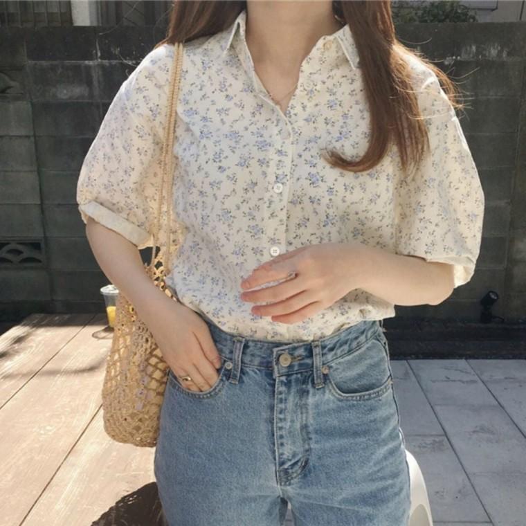 반팔 셔츠 플라워 나염 바캉스 페미닌룩 데일리룩 데이트룩 캐주얼룩 여성 의류