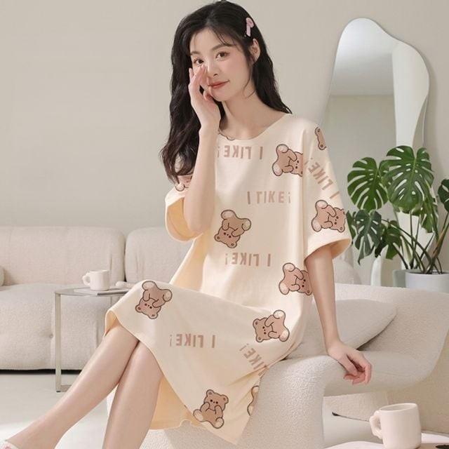 원피스 브라캡 내장 잠옷 여름 반팔 홈웨어 여성 루즈핏 캐릭터