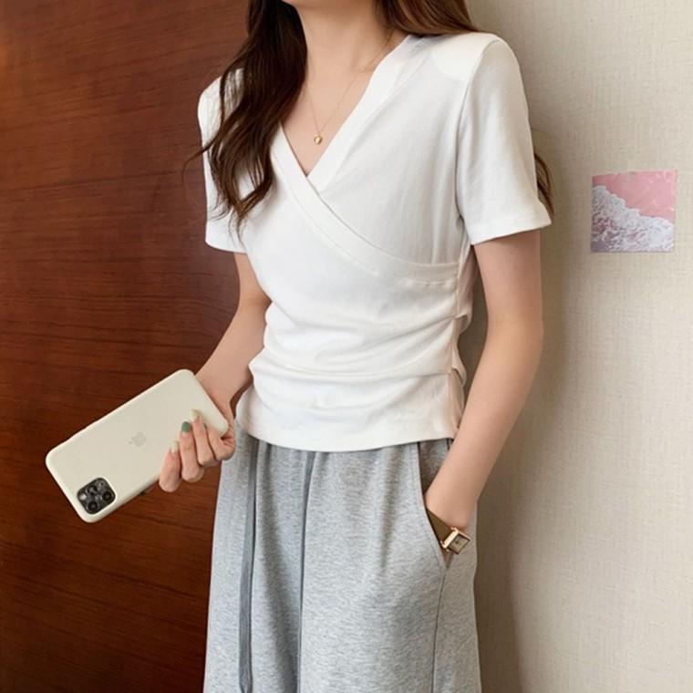 티셔츠 랩 브이넥 반팔 여름 코디 랩티셔츠 기본