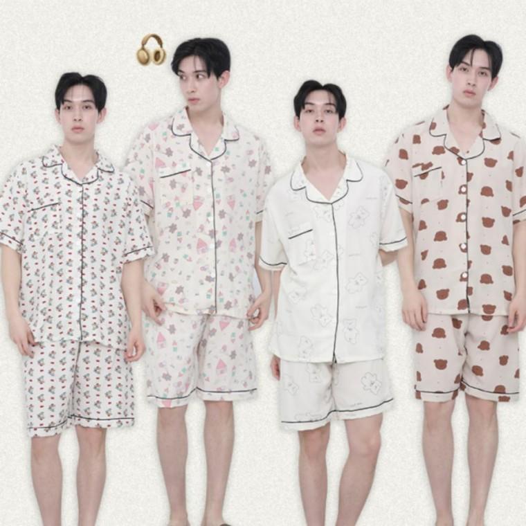 남성 곰돌이 반팔 잠옷세트 포포면 파자마 상하세트 카라 단추 데일리