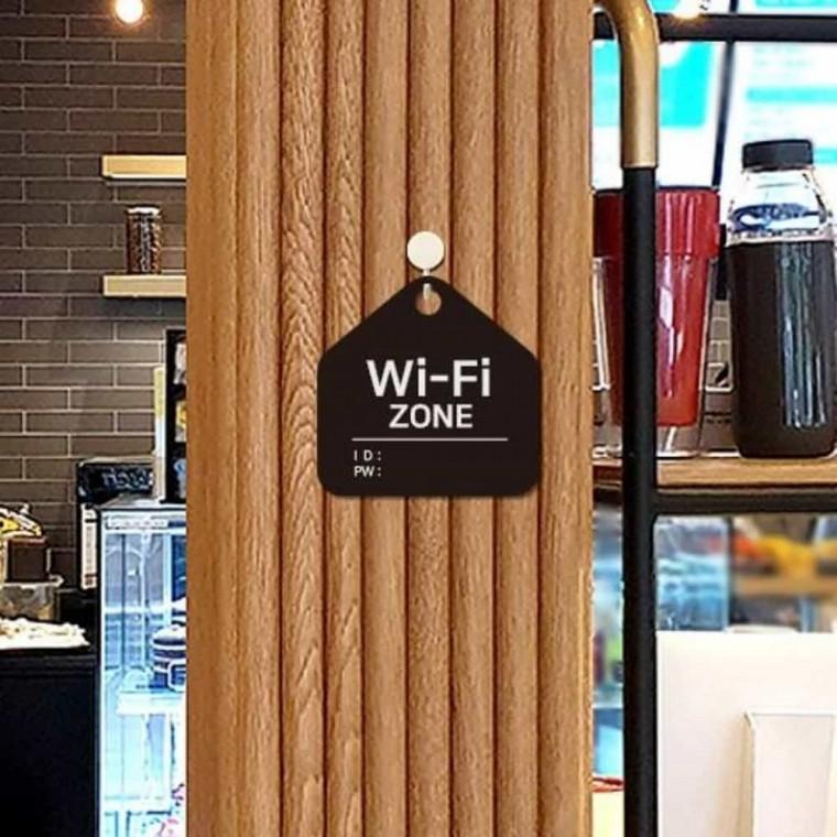 와이파이 안내판 17x17cm 소형오각안내판wifizone 알림판 와이파이안내판거치대