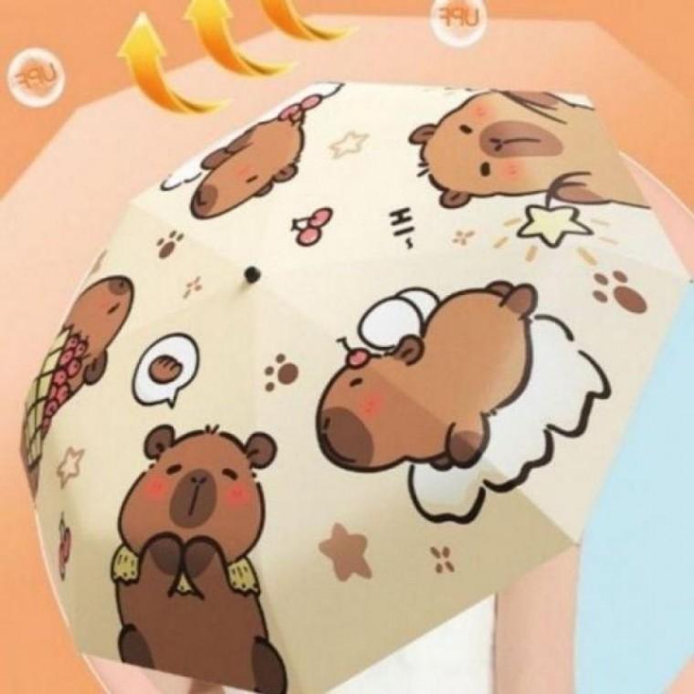양우산 암막 튼튼한 자외선 우산 카피바라 휴대용 우산 접는 자동 잡화 미니 접이식 선물