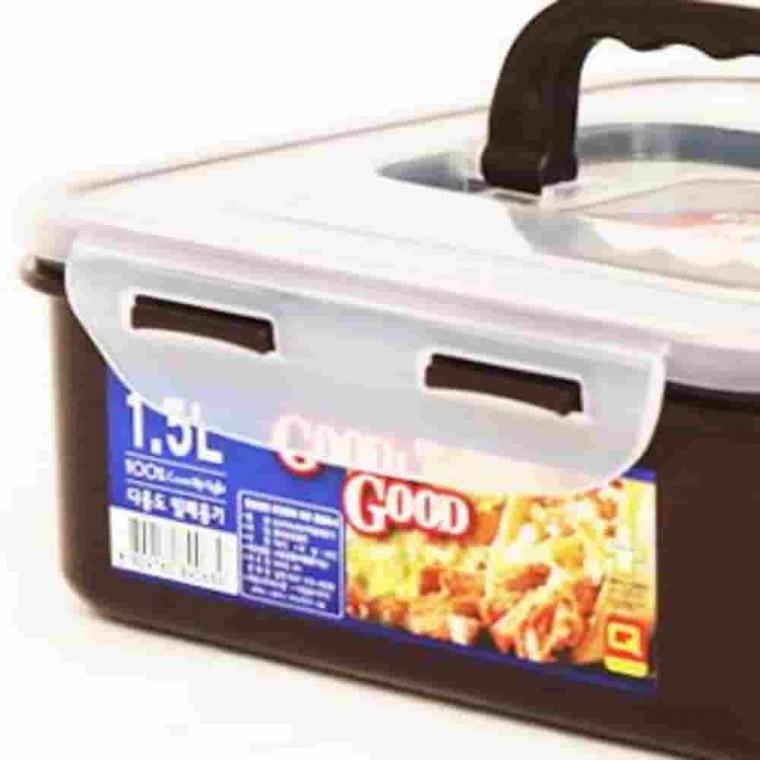 정사각밀폐용기 1.5L 쵸코 핸디형 쌀보관용기 고양이사료보관 밀폐통 고양이사료통