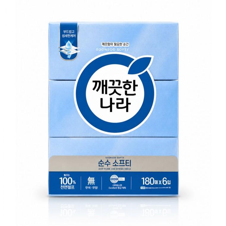 깨끗한나라 순수소프티 180매X6개 세트 각티슈 미용티슈 곽티슈