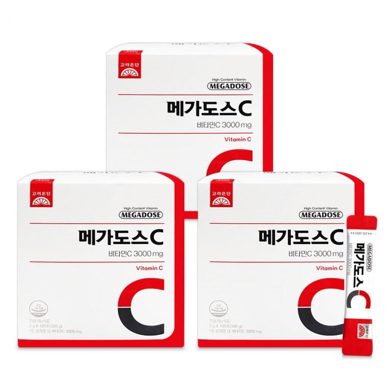 고려은단 메가도스C 비타민C 3000 3g x 100포 3개 영국산