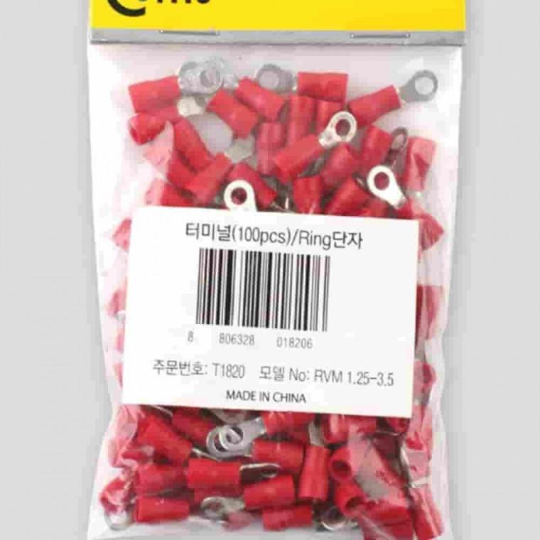 터미널 O형 링단자 빨강 3.7mm 100개 터미널링단자 압착터미널 배선연결단자 전기자재 전선터미널