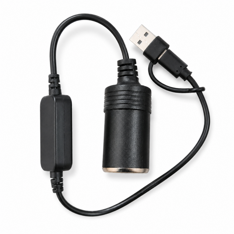 인씨네 차량용 가정용 멀티 5V 2in1 USB + C타입 듀얼 to 12V 1A 승압 시거 소켓 멀티 변환젠더 35cm