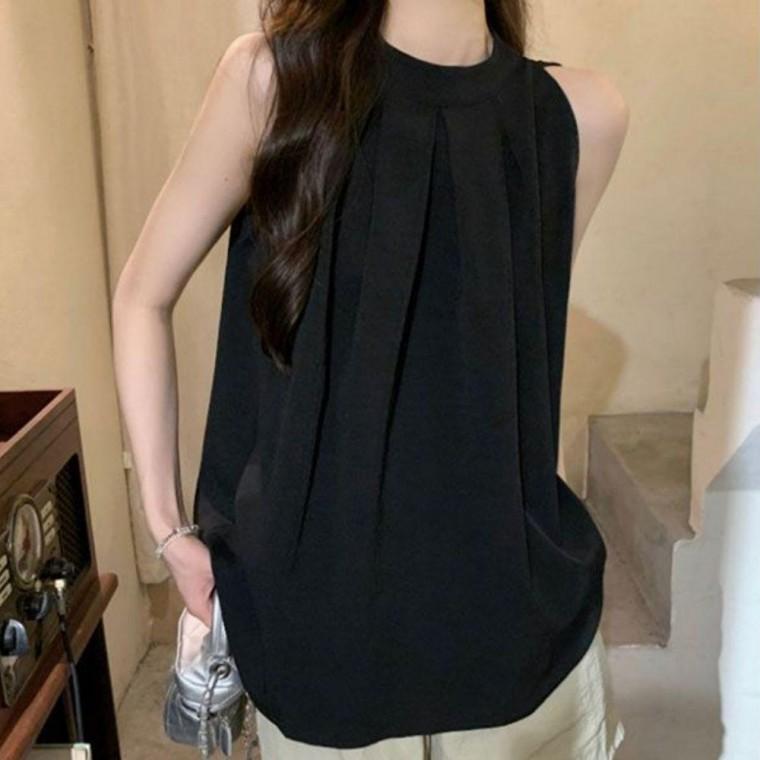 핀턱 홀터넥 나시 블라우스
