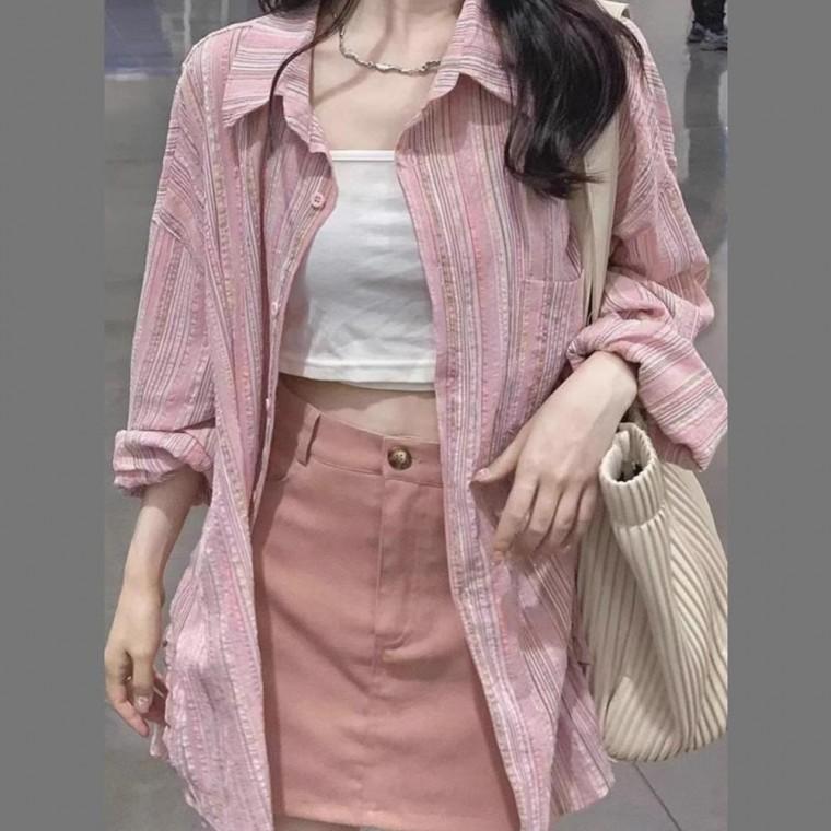 스트라이프 루즈핏 캐주얼 오버핏 남방 롱 셔츠