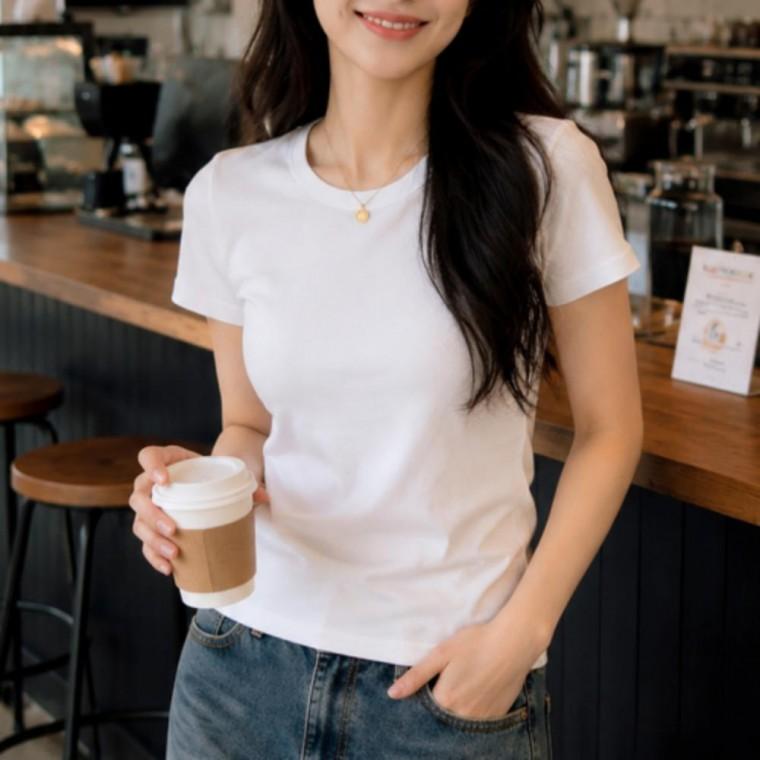 여성 여름 라운드 기본 슬림핏 소프트 무지 반팔 티셔츠