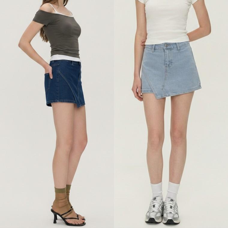 치마바지 여성 데님 스판 절개 언발컷팅