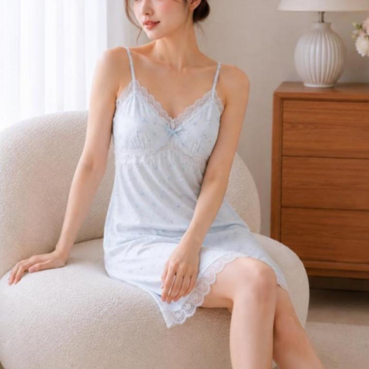 플라워 홈웨어 여성 러블리 민소매 끈나시 원피스 잠옷