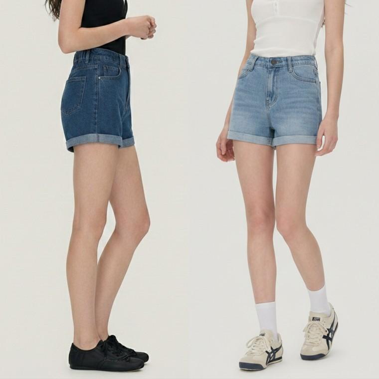 데님 숏팬츠 여성 롤업 하이웨스트 캐주얼
