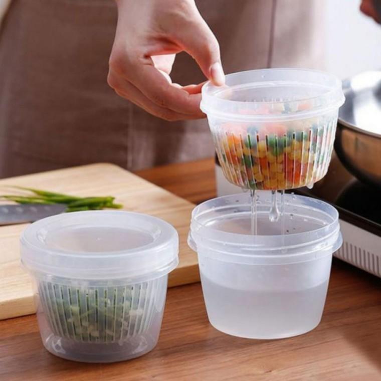 밀폐통 야채 채반식보관함 보관 용기 500ml 채반 원형 분리형 플라스틱보관용기