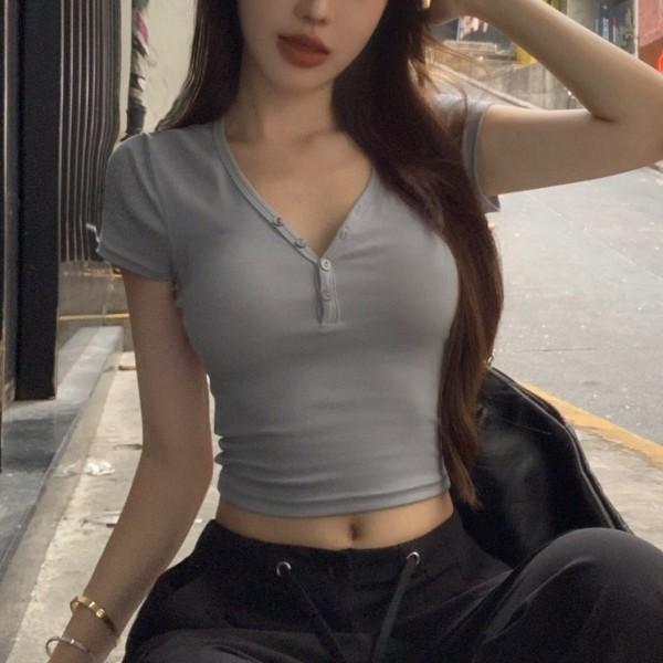 크롭티 슬림 기본 시크