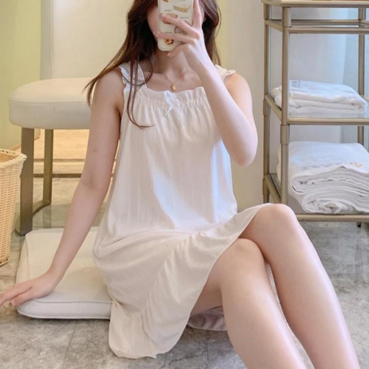 여름 밴딩 시어서커 파자마 민소매 리본 원피스 잠옷