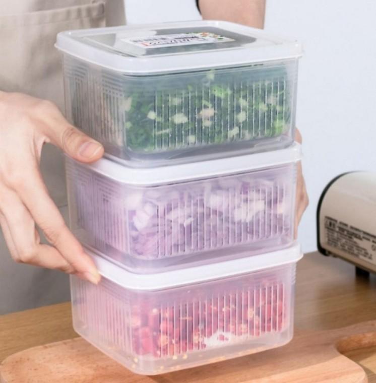 야채보관 밀폐용기 1100ml 채반 사각형 밀폐통 냉장고정리용기