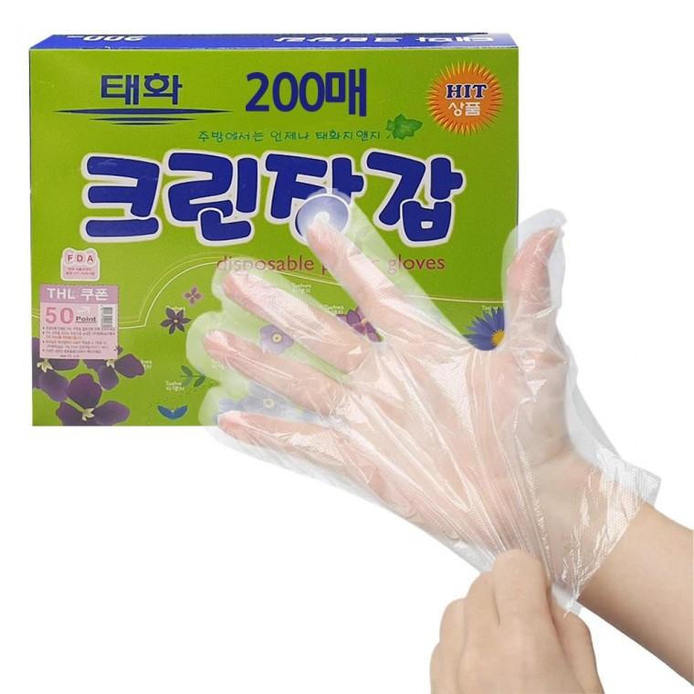 태화 크린 장갑 200매 일회용 위생 비닐 투명