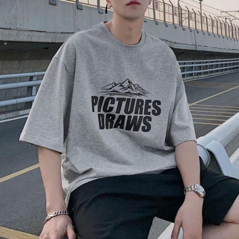 남자 영문 프린팅 라운드티 기본 반팔 회색 여름티