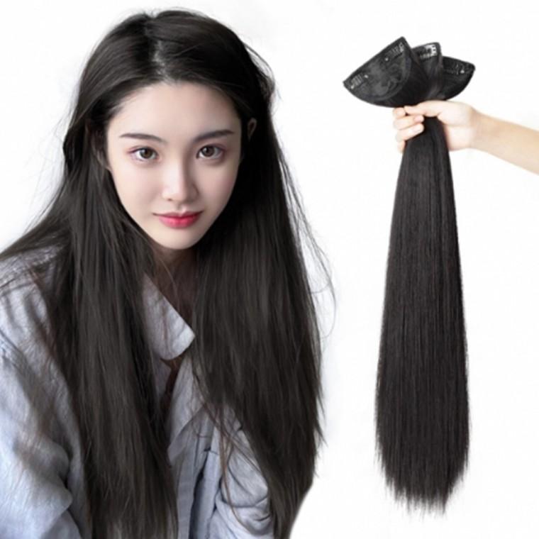 가발 풍성한 부분가발 헤어피스 3p 60cm 블랙 볼륨피스 붙임머리