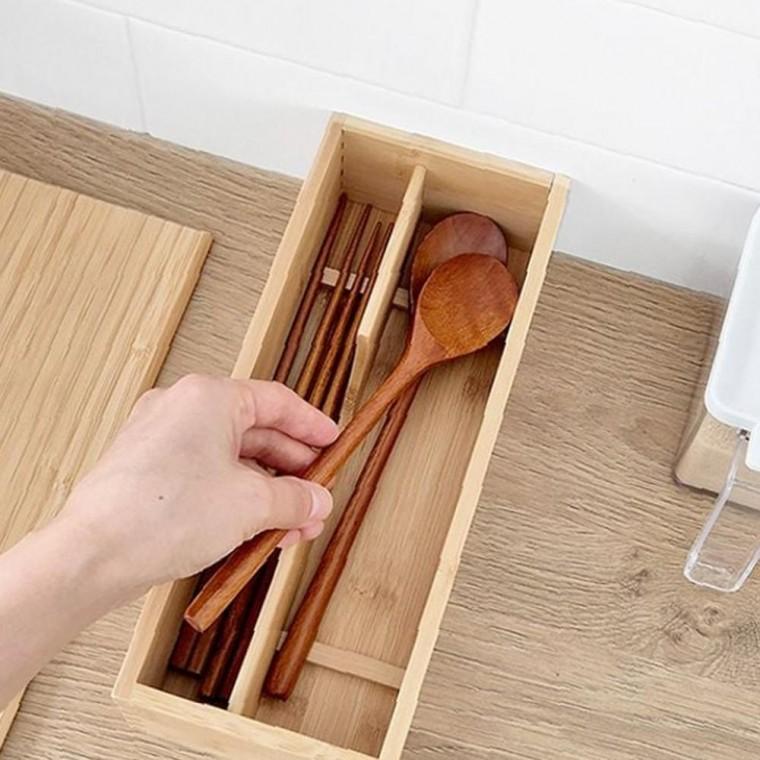 사각 화사한 원목 대나무 수저통 식당 업소용 수저 보관함