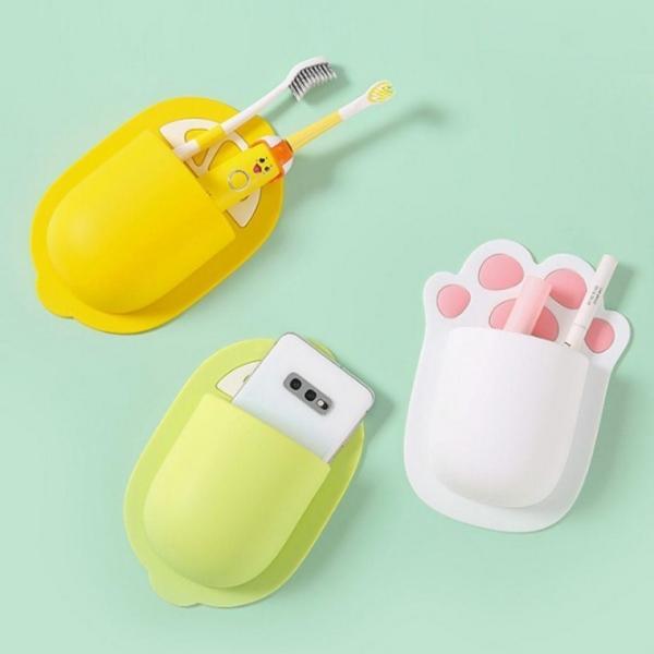 벽부착 수납 포켓 칫솔 꽂이 실리콘 정리함 면도기 소품 보관함 수납함 선반 냉장고